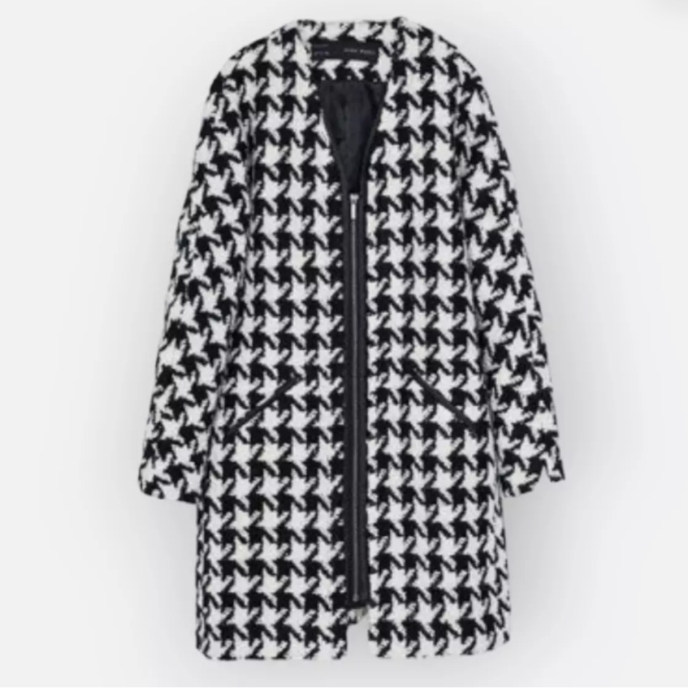 Zara Houndstooth Wool Blend Cocoon Coat